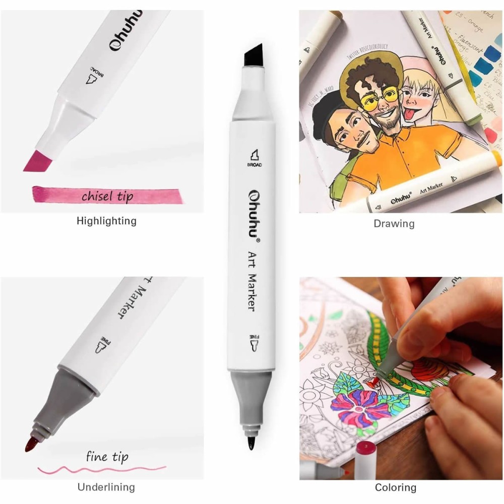 OHUHU Oahu Alcohol Art Markers Σετ 60 Μαρκαδόρων Fine & Chisel OHU-Y30-80401-82 OHU-Y30-80405-01