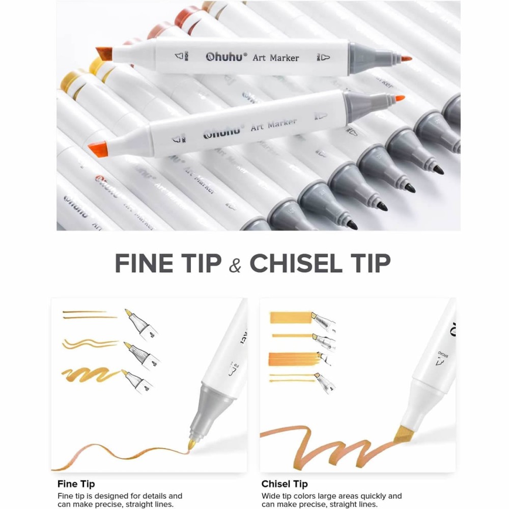 OHUHU Oahu Alcohol Art Markers Σετ 60 Μαρκαδόρων Fine & Chisel OHU-Y30-80401-82 OHU-Y30-80405-01