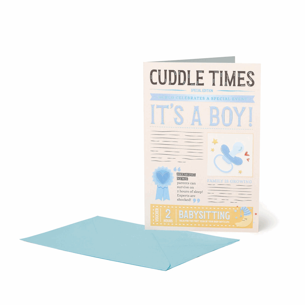 LEGAMI BG0851 LARGE GREETING CARD - CUDDLE TIMES NEWSPAPER - ITS A BOY