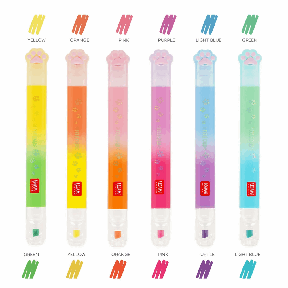 LEGAMI MHL0002 6 DUAL-TIP HIGHLIGHTERS - MEOW - KITTY
