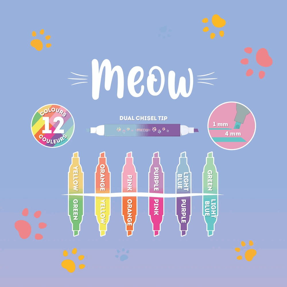LEGAMI MHL0002 6 DUAL-TIP HIGHLIGHTERS - MEOW - KITTY