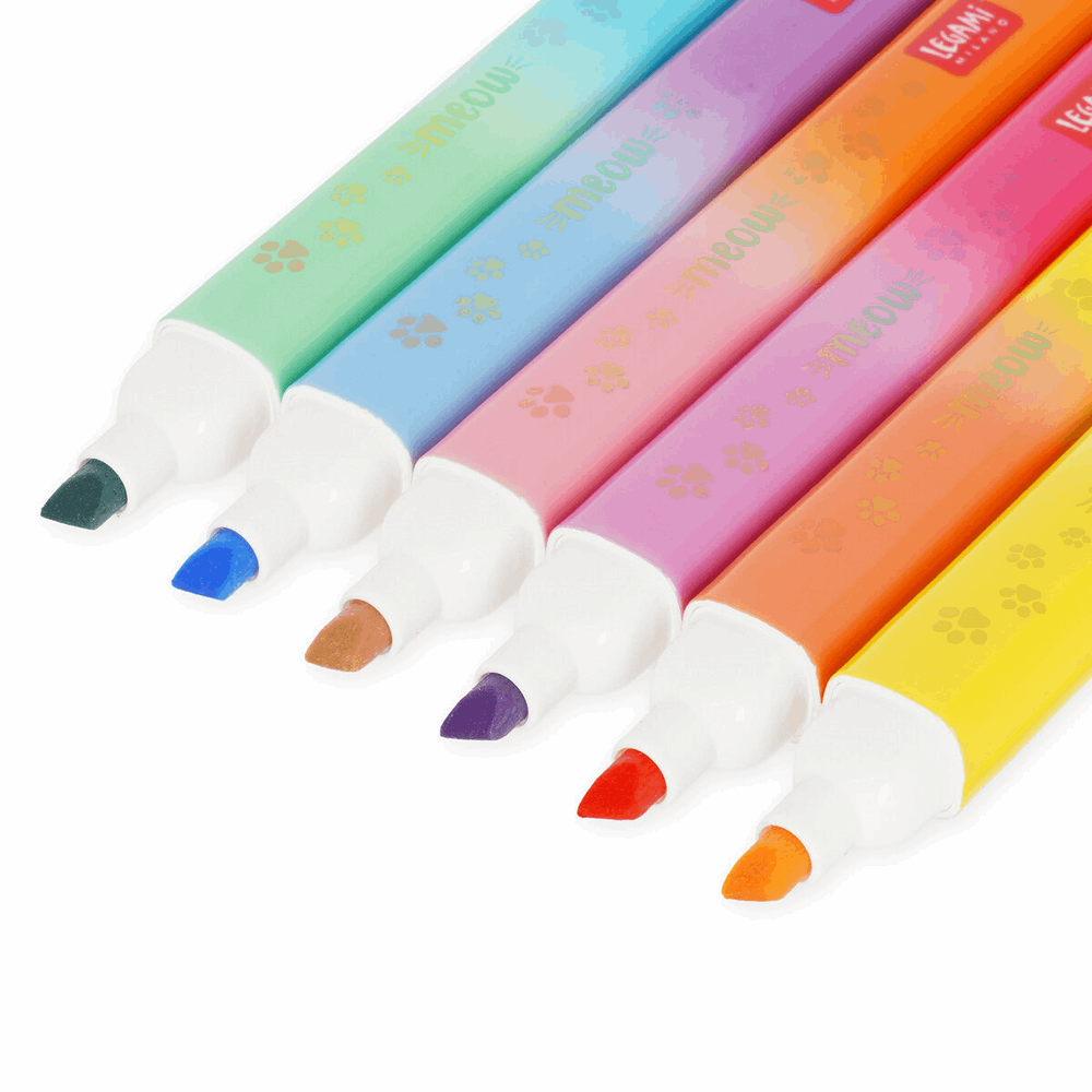 LEGAMI MHL0002 6 DUAL-TIP HIGHLIGHTERS - MEOW - KITTY