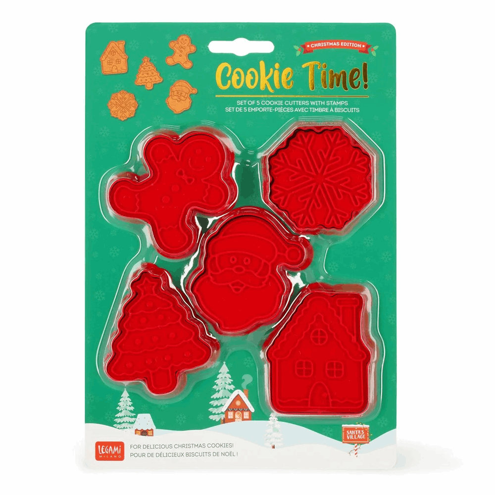 LEGAMI 5 COOKIE CUTTERS WITH STAMPS - COOKIE TIME! - CHRISTMAS CCC0001