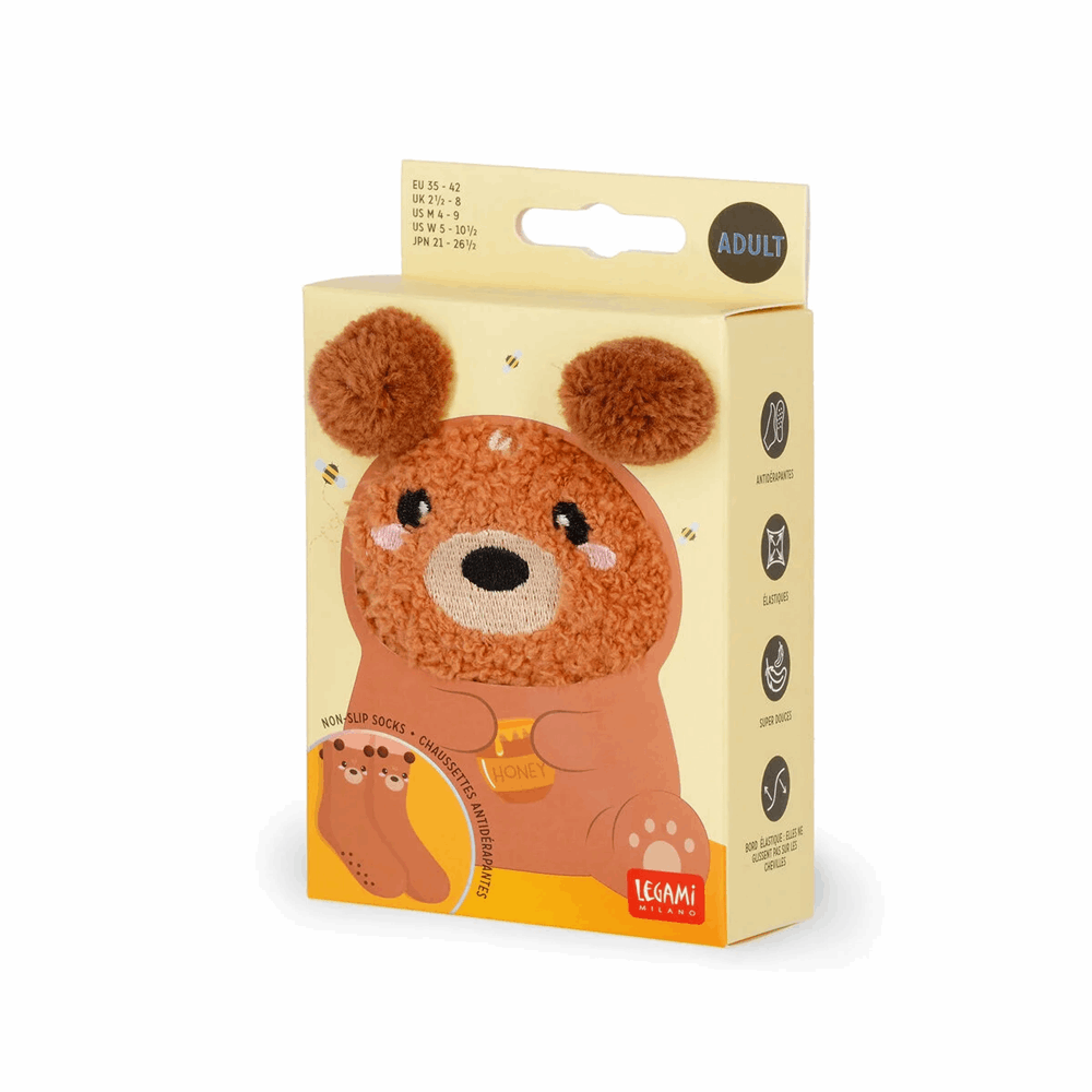 LEGAMI CS0008 NON-SLIP SOCKS - ITS A MATCH! - TEDDY BEAR - ADULT