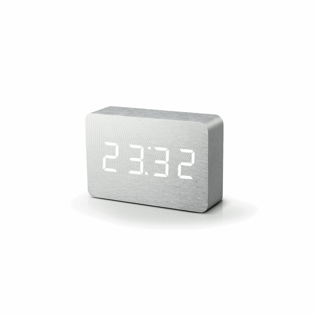 GINGKO BRICK CLICK CLOCK ALUM/WHITE LED GK15W6