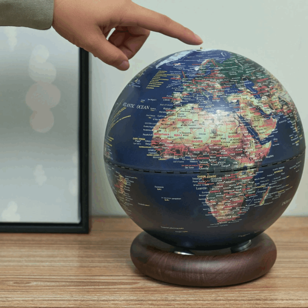 GINGKO ATLASGLOBE LAMP DEEP OCEANBLUE LARGE WALNUT BASE G038L-WT