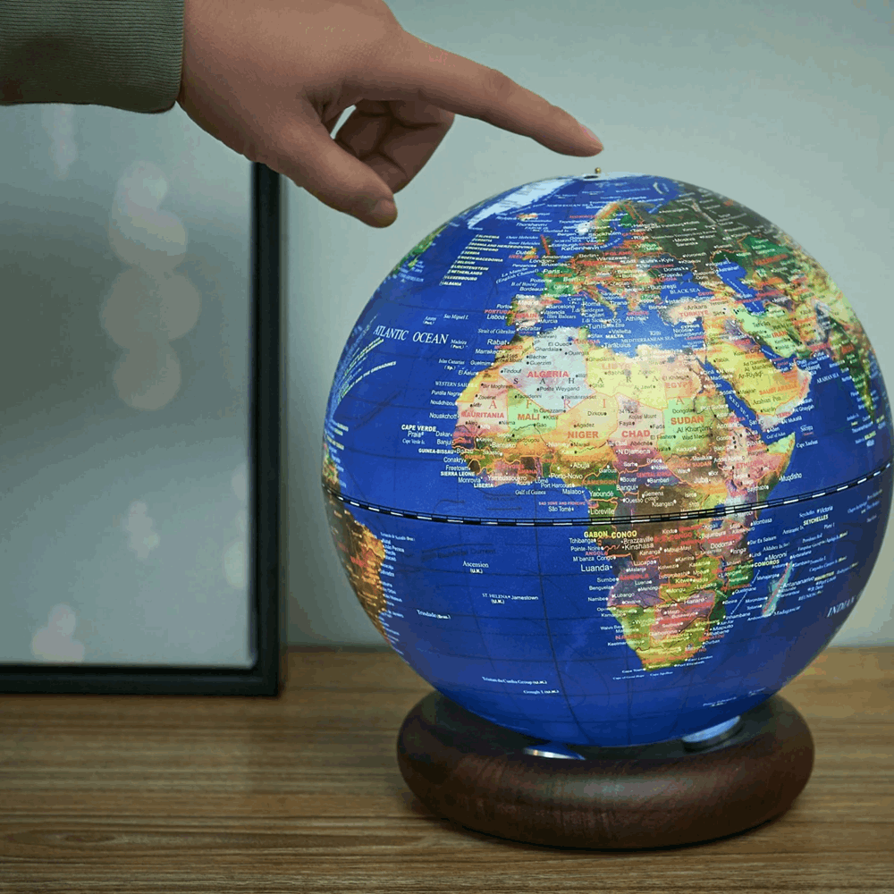 GINGKO ATLASGLOBE LAMP DEEP OCEANBLUE LARGE WALNUT BASE G038L-WT