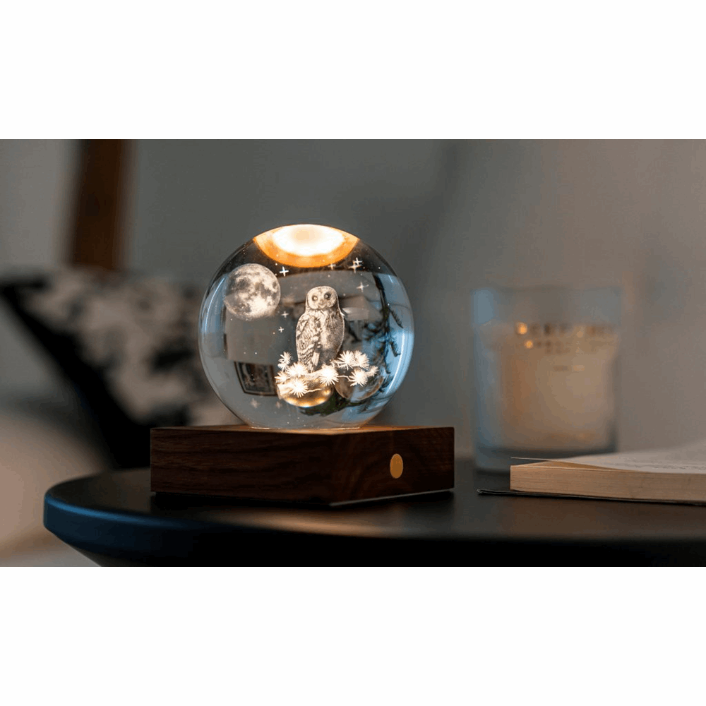 GINGKO AMBER CRYSTAL LIGHT 3D LASER THE OWL MOON G025OW