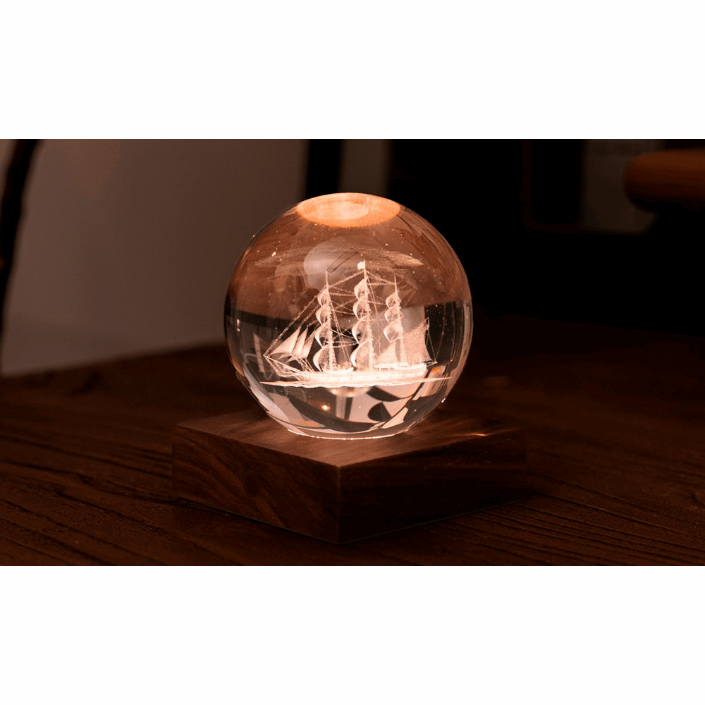 GINGKO AMBER CRYSTAL LIGHT 3D LASER SAILING BOAT G025SB