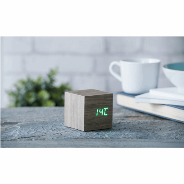 GINGKO GK08G12 WOODEN CUBE CLICK CLOCK ASH/GREEN LED