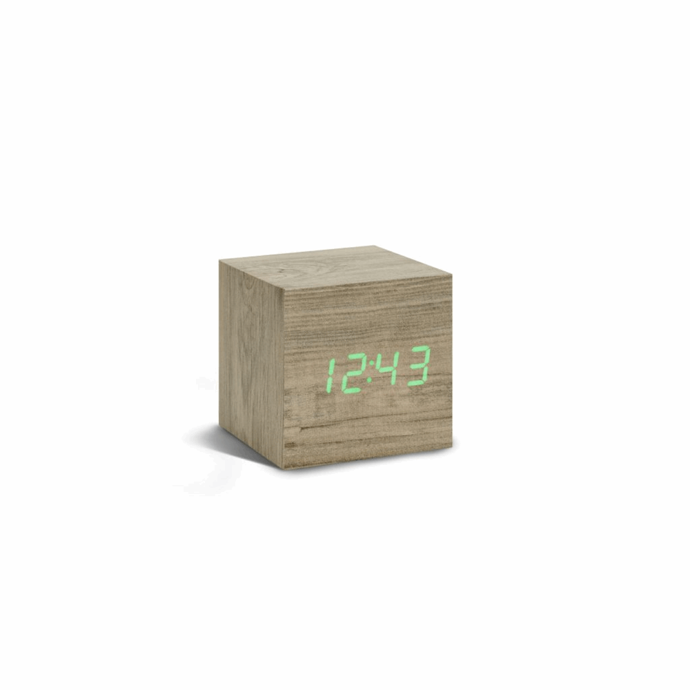 GINGKO GK08G12 WOODEN CUBE CLICK CLOCK ASH/GREEN LED