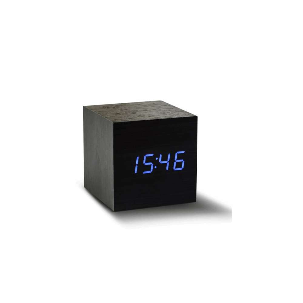 GINGKO WOODEN CUBE CLICK CLOCK BLACK/BLUE LED GK08B10