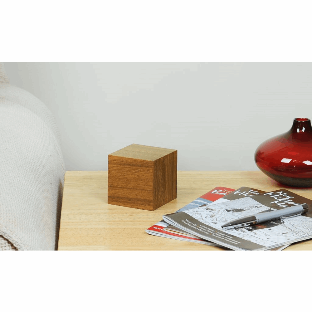 GINGKO WOODEN CUBE CLICK CLOCK TEAK/RED LED GK08R4