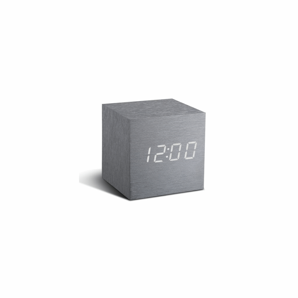 GINGKO WOODEN CUBE CLICK CLOCK ALUMINIUM WHITE GK08W6