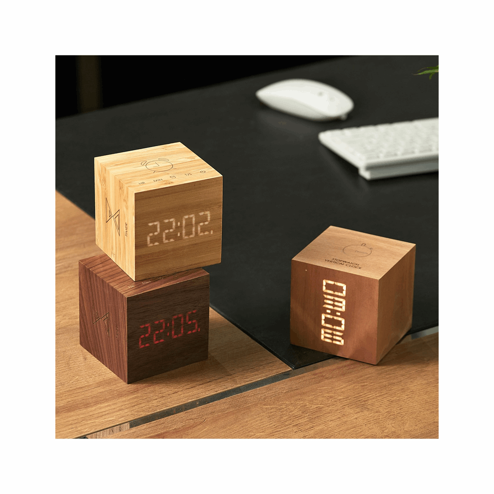 GINGKO WOODEN CUBE PLUS CLOCK BAMBOO G028CH