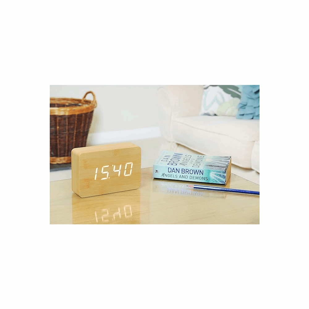 GINGKO BRICK CLICK CLOCK BEECH/WHITE LED GK15W11