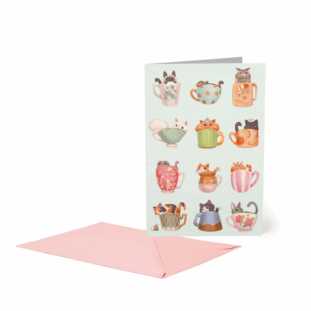 LEGAMI BG0841 LARGE GREETING CARD - CATS TEA CUP