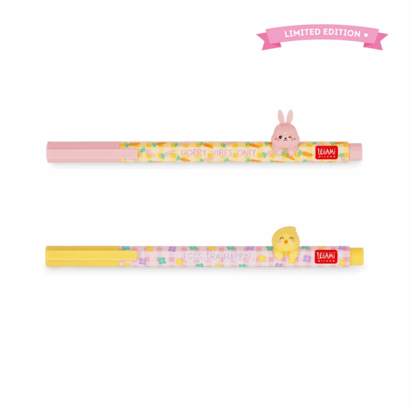 LEGAMI CPPSET2 Set of 2 Gel Pens with Animal Decoration - Lovely Friends - Hoppy Easter