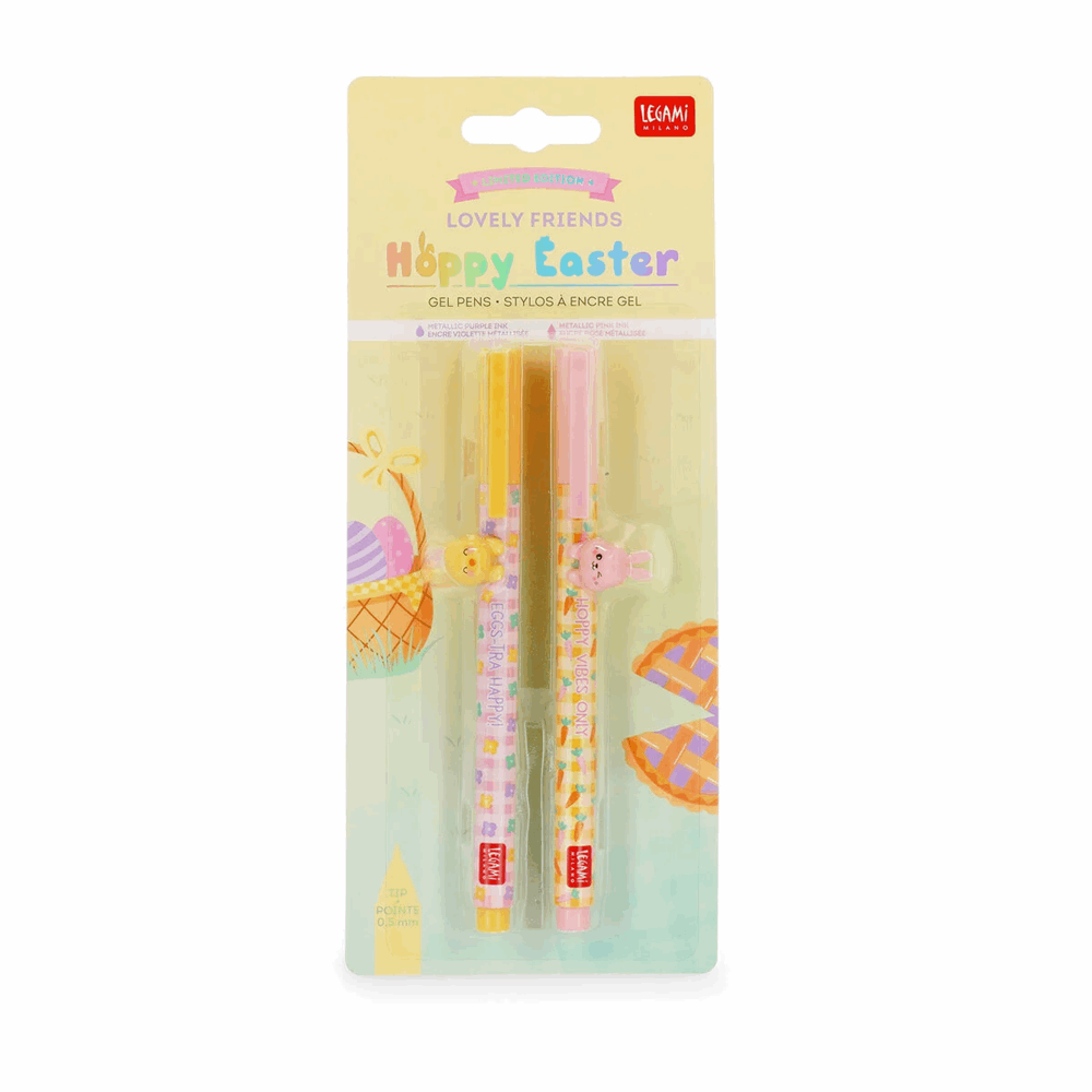 LEGAMI CPPSET2 Set of 2 Gel Pens with Animal Decoration - Lovely Friends - Hoppy Easter