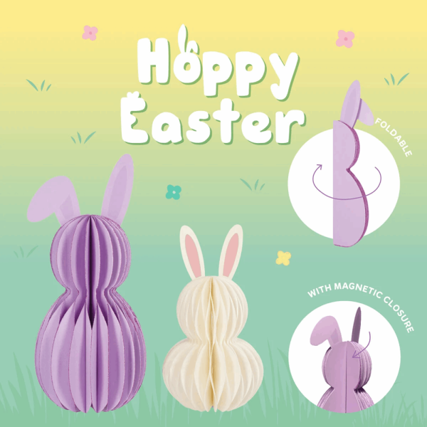 LEGAMI PEB0001 Set of 2 Foldable Paper Bunnies - Hoppy Easter
