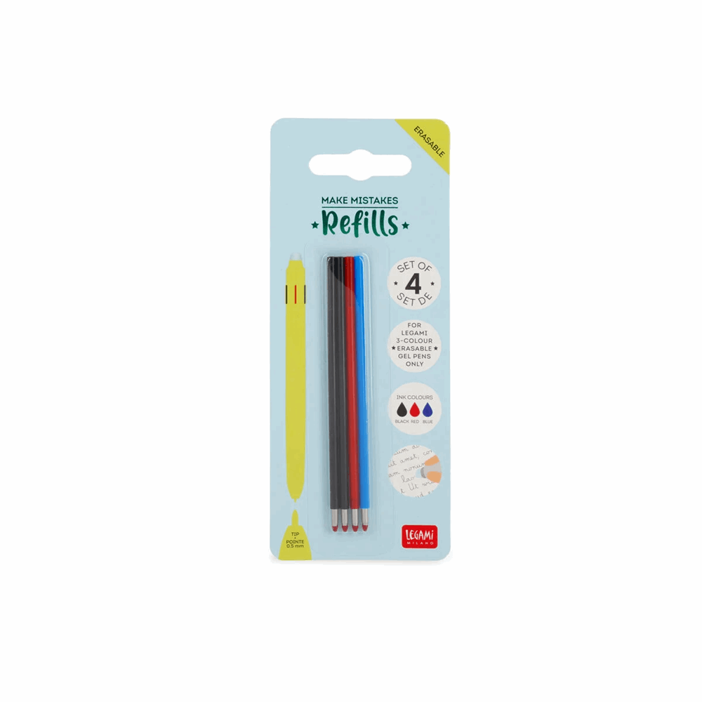 LEGAMI REFTEPKIT1 4 REFILLS 3-COL. ERAS. GEL PEN - MAKE MISTAKES