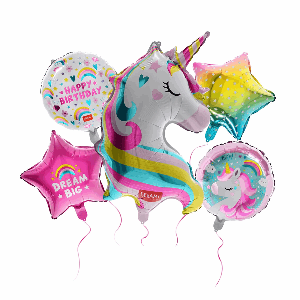 LEGAMI BLN0001 LETS PARTY! - 5 BIRTHDAY PARTY BALLOONS - UNICORN