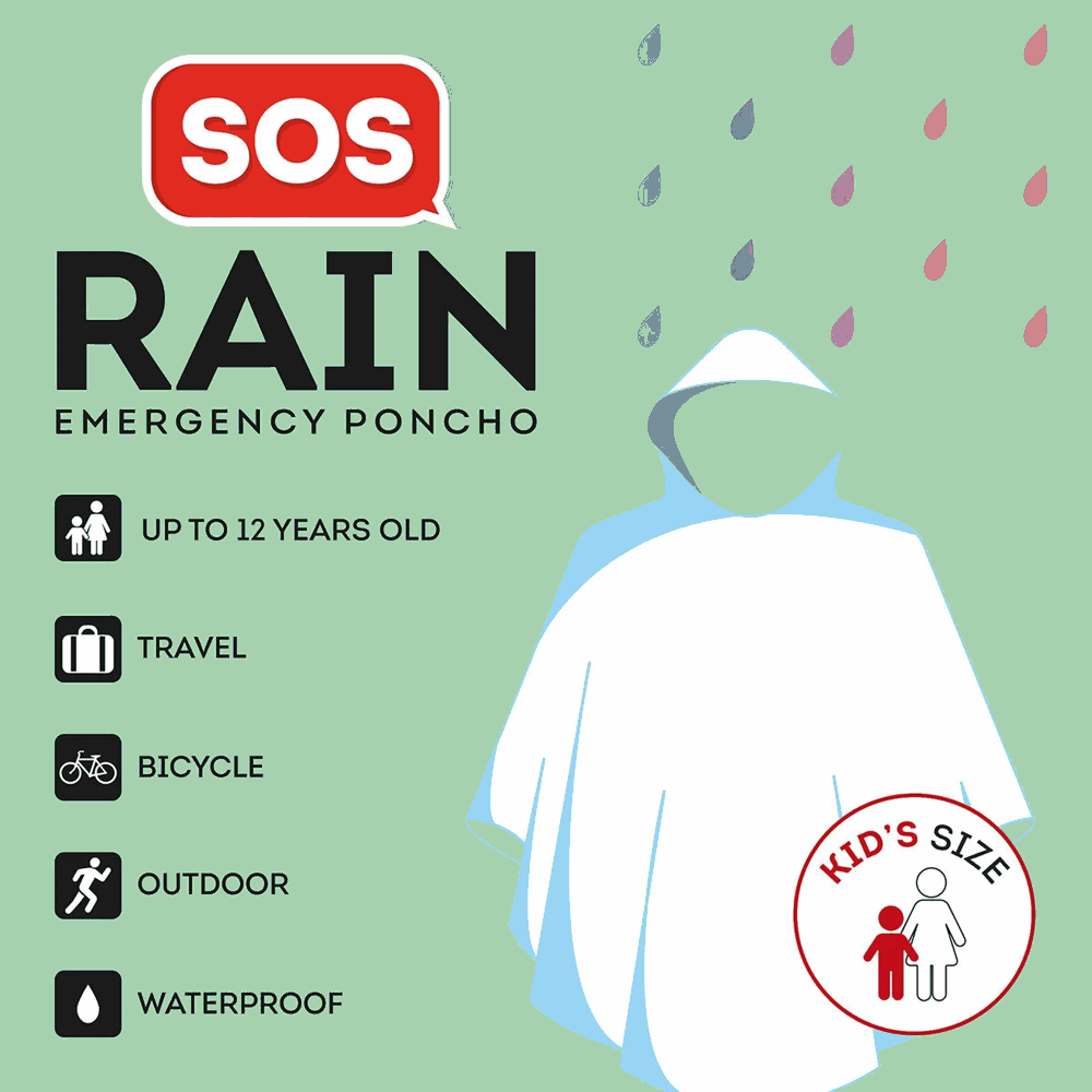 LEGAMI PONCHOKKIT1 DISPOSABLE RAIN PONCHO WITH HOOD - KIDS SIZE