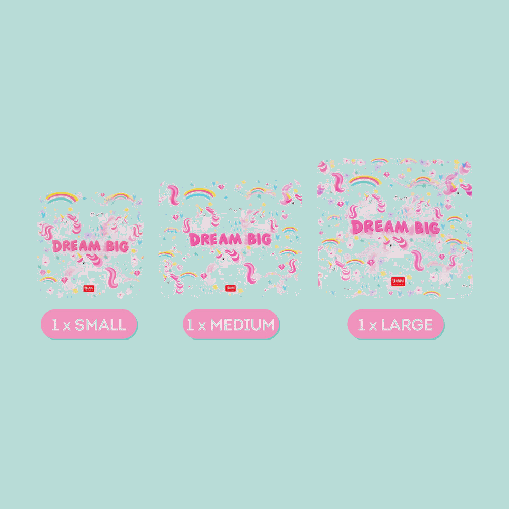 LEGAMI ZB0001 SNACK BAGS - SET OF 3 REUSABLE FOOD POUCHES -  UNICORN
