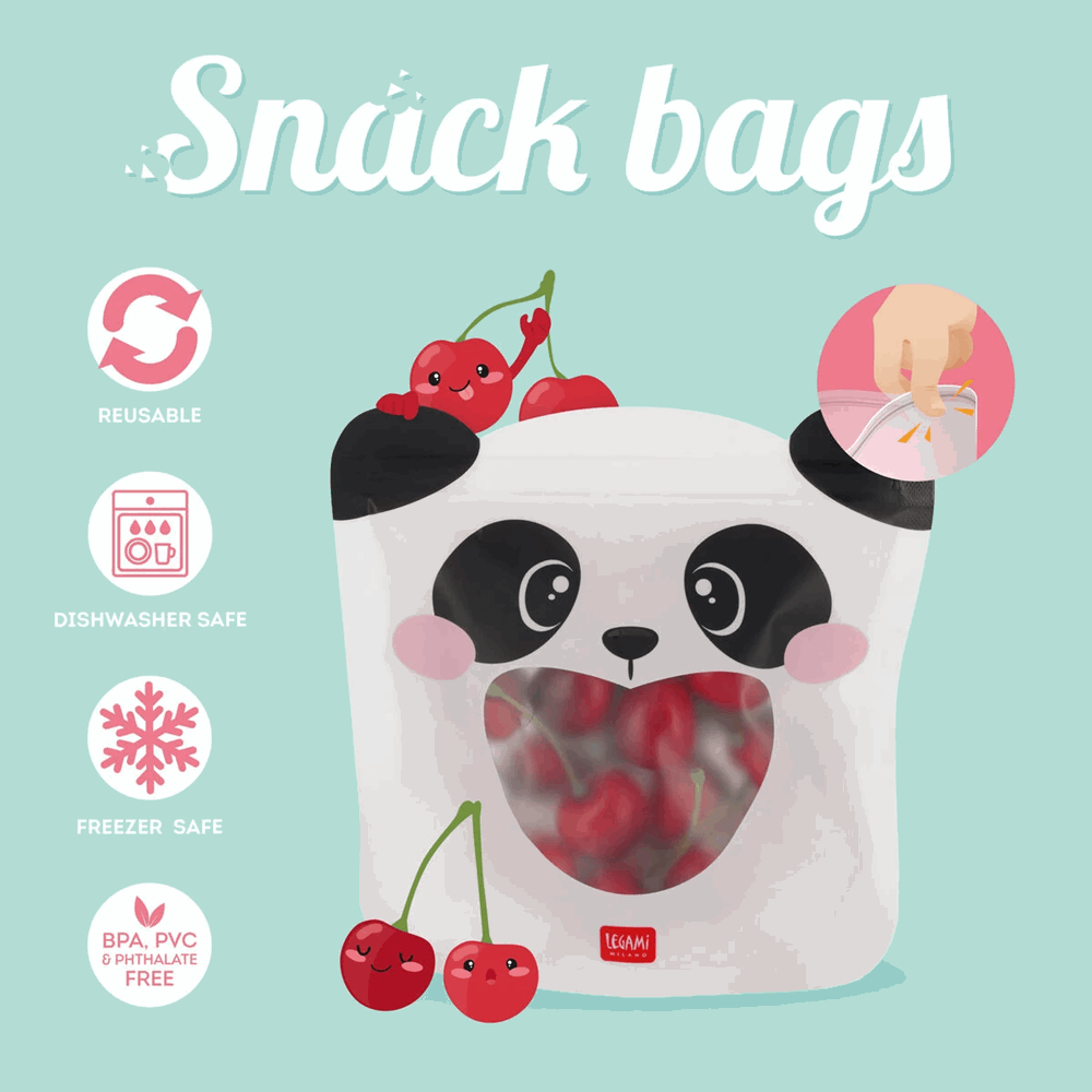 LEGAMI ZB0004 SNACK BAGS - SET OF 3 REUSABLE FOOD POUCHES - PANDA