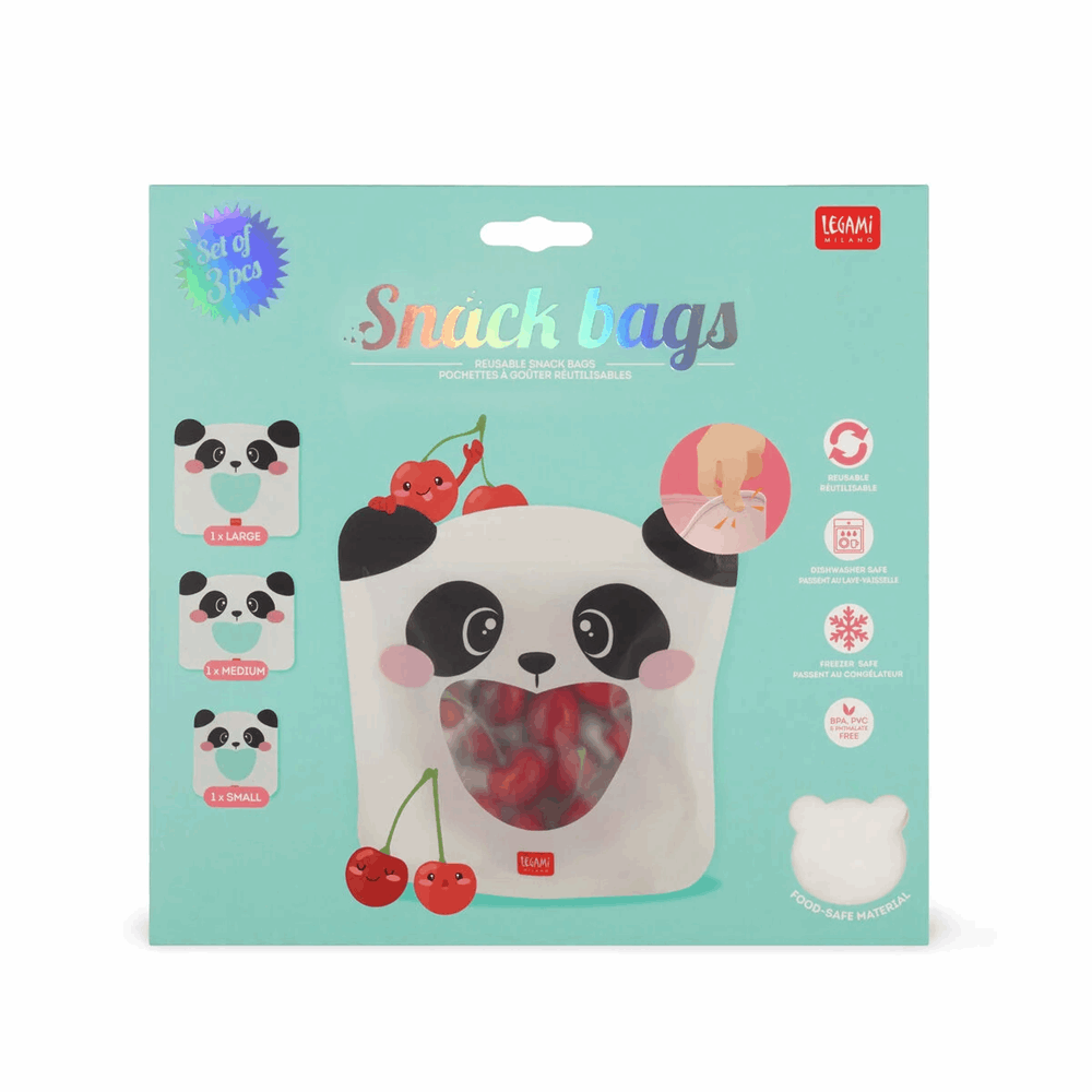 LEGAMI ZB0004 SNACK BAGS - SET OF 3 REUSABLE FOOD POUCHES - PANDA