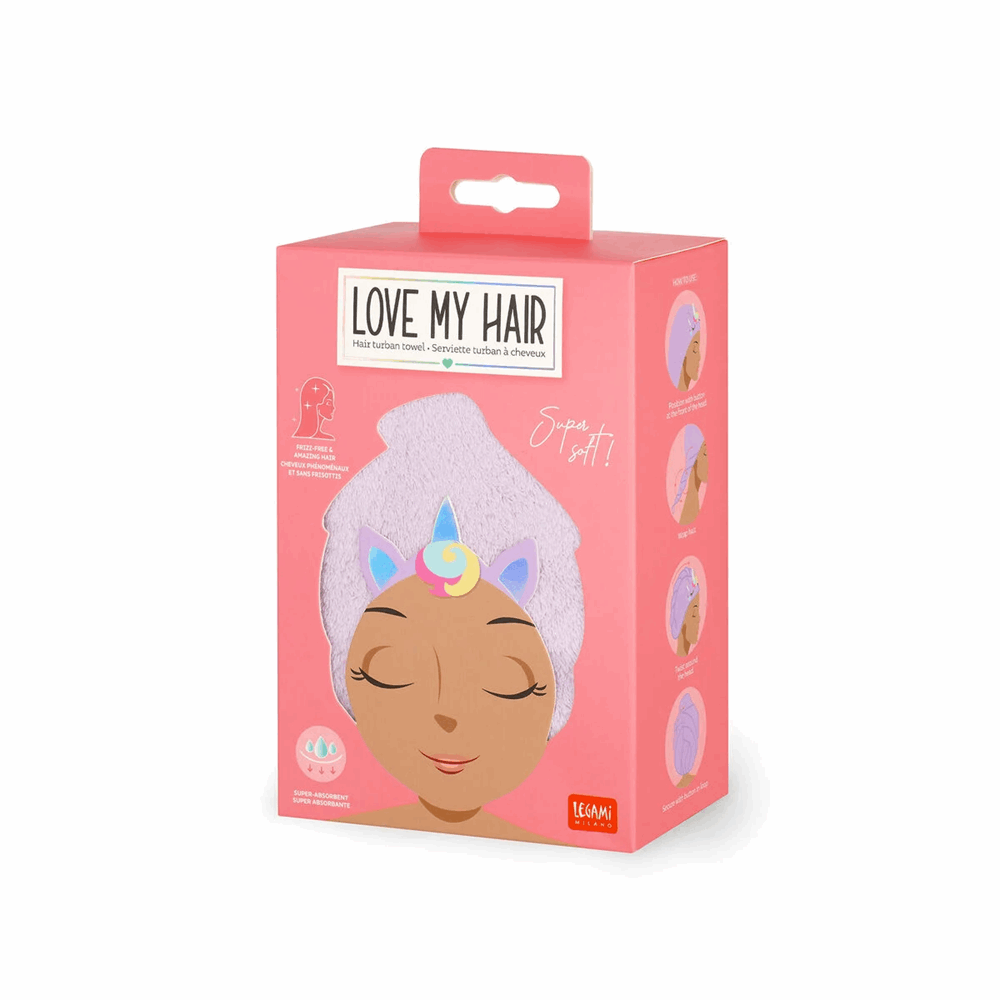 LEGAMI HTW0003 HAIR TURBAN TOWEL - LOVE MY HAIR - UNICORN