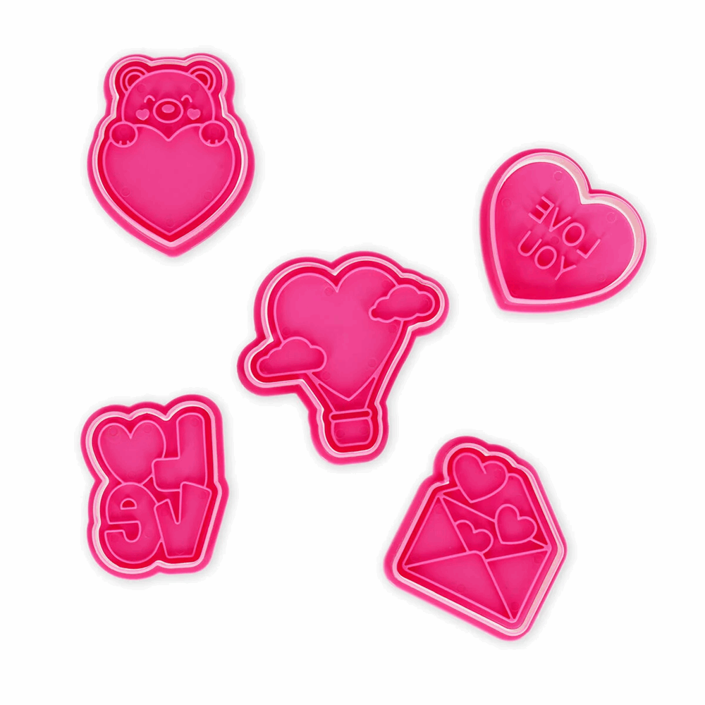 LEGAMI VCC0001 5 COOKIE CUTTERS WITH STAMPS - COOKIE TIME! - LOVE