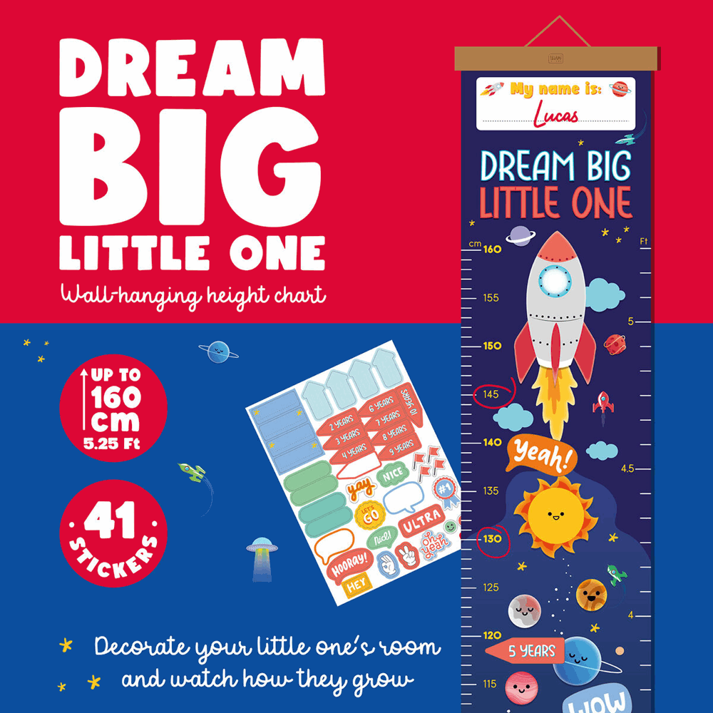 LEGAMI GRC0002 WALL-HANGING HEIGHT CHART - DREAM BIG, LITTLE ONE - SPACE