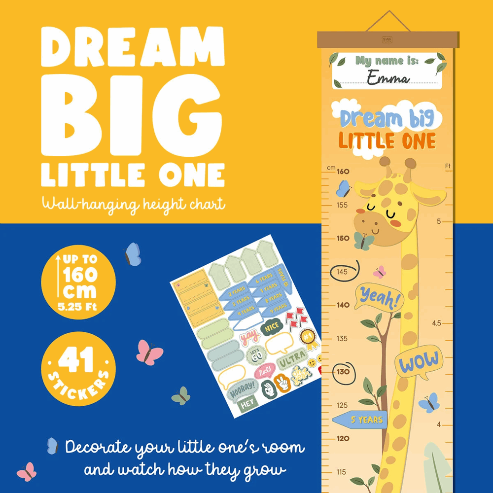 LEGAMI GRC0003 WALL-HANGING HEIGHT CHART - DREAM BIG, LITTLE ONE - GIRAFFE