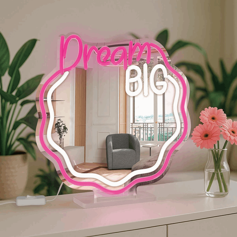 LEGAMI NLM0001 MIRROR WITH NEON-EFFECT LED LI - ITS A SIGN - DREAM BIG