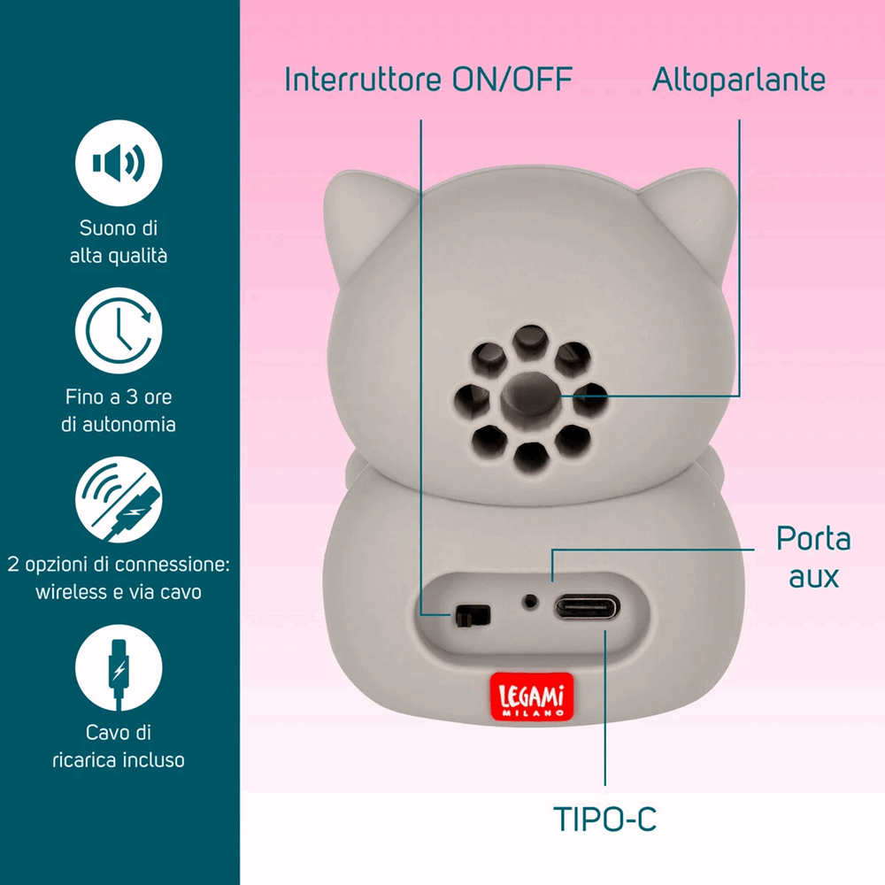 LEGAMI SPS0006 WIRELESS SPEAKER WITH STAND - THE SOUND OF CUTENESS - KITTY