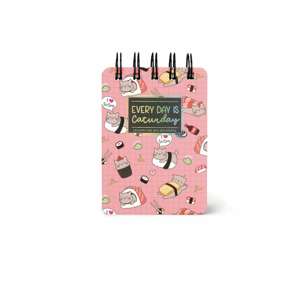 LEGAMI MNOTS0030 LINED SPIRAL- BOUND NOTEPAD - SPIRAL NOTEPAD - MINI - SUSHI CAT