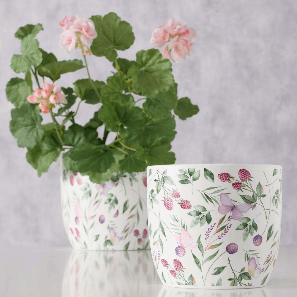 MSA ΚΑΣΠΩ Set/2 ΣΧΕΔΙΟ ΒΑΤΟΜΟΥΡΟ Fantasy H11/16cm, D13/18cm ΛΕΥΚΟ Concrete, Floral 20-24-9