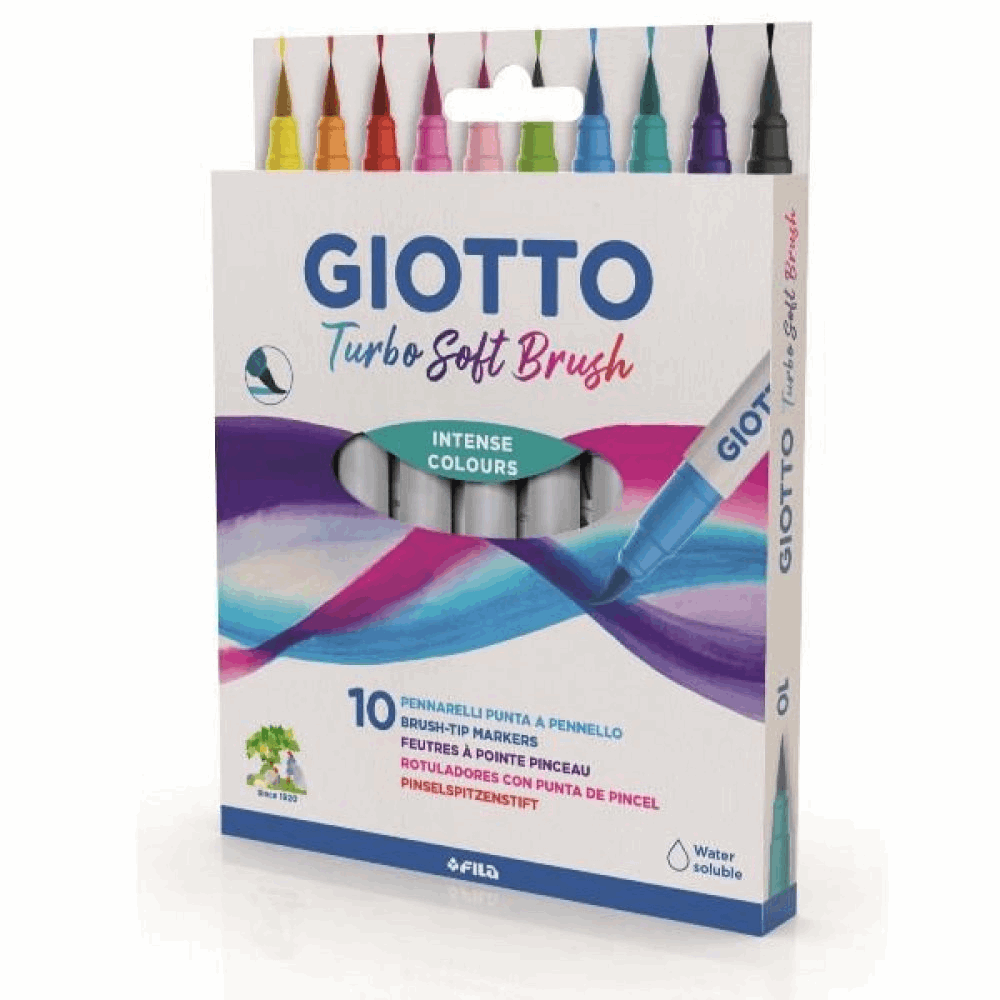 GIOTTO ΣΧΟΛΙΚΟΣ ΜΑΡΚΑΔΟΡΟΣ ΠΙΝΕΛΟ TURBO SOFT BRUSH 10τμχ WATER SOLUBLE INTENSE COLORS 000426800