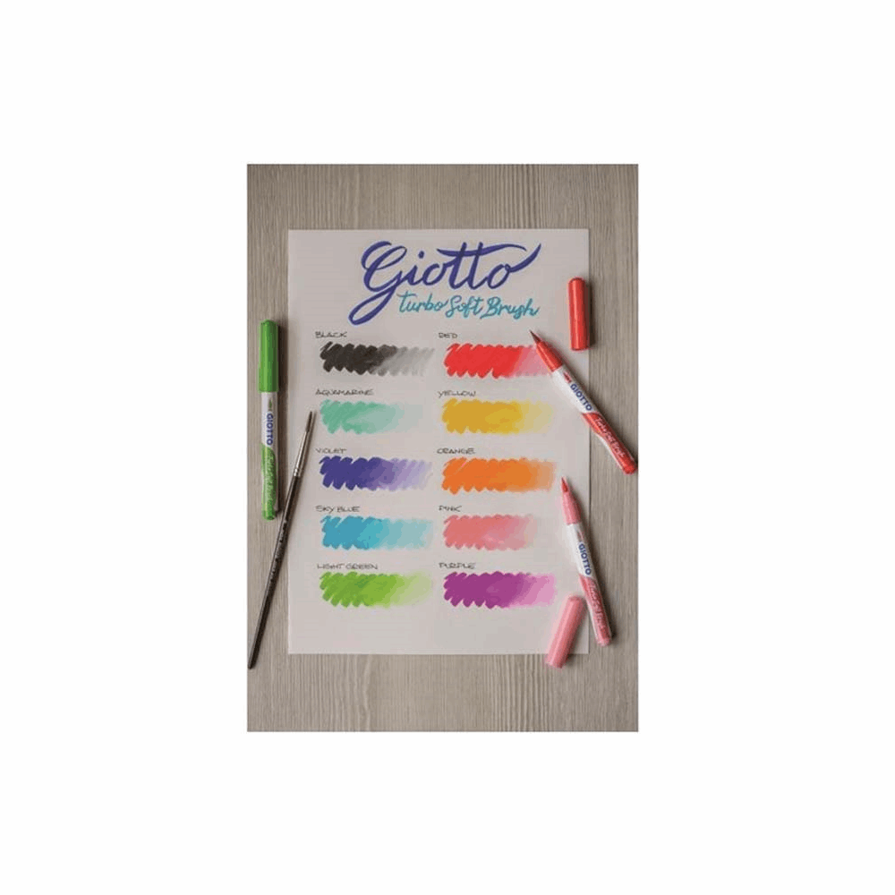 GIOTTO ΣΧΟΛΙΚΟΣ ΜΑΡΚΑΔΟΡΟΣ ΠΙΝΕΛΟ TURBO SOFT BRUSH 10τμχ WATER SOLUBLE INTENSE COLORS 000426800
