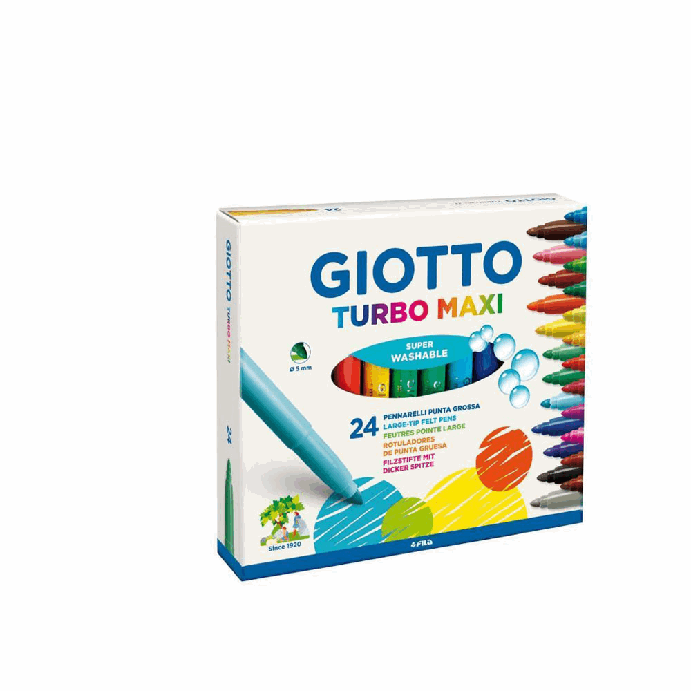 GIOTTO ΣΧΟΛΙΚΟΣ ΜΑΡΚΑΔΟΡΟΣ ΧΟΝΤΡΟΙ TURBO MAXI 5mm SUPER WASHABLE 24τμχ 000455000