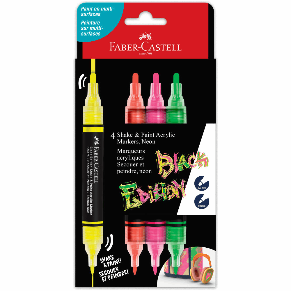 FABER CASTELL ΣΕΤ 4 ΜΑΡΚΑΔΟΡΟΙ ΑΚΡΥΛΙΚΟΙ ΔΙΠΛΟΙ BLACK EDITION ΝΕΟΝ 129285505 RR285505