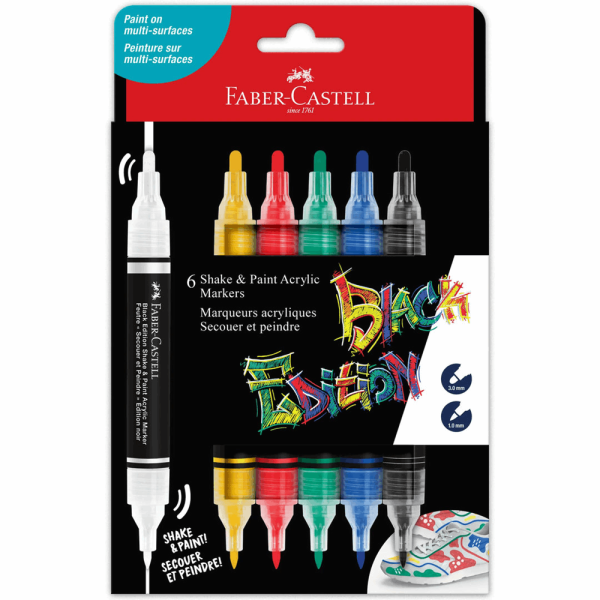 FABER CASTELL ΣΕΤ 6 ΜΑΡΚΑΔΟΡΟΙ ΑΚΡΥΛΙΚΟΙ ΔΙΠΛΟΙ BLACK EDITION ΚΛΑΣ 129285507 RR285507