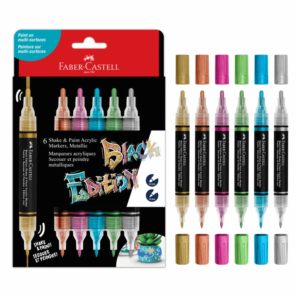 FABER CASTELL ΣΕΤ 6 ΜΑΡΚΑΔΟΡΟΙ ΑΚΡΥΛΙΚΟΙ ΔΙΠΛΟΙ BLACK EDITION ΜΕΤ. 129285517 RR285517