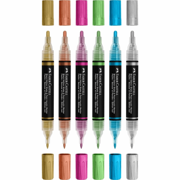 FABER CASTELL ΣΕΤ 6 ΜΑΡΚΑΔΟΡΟΙ ΑΚΡΥΛΙΚΟΙ ΔΙΠΛΟΙ BLACK EDITION ΜΕΤ. 129285517 RR285517