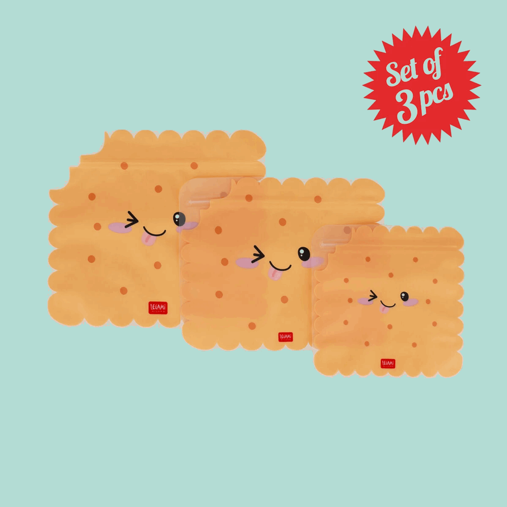 LEGAMI ZB0003 SNACK BAGS - SET OF 3 REUSABLE FOOD POUCHES - COOKIE
