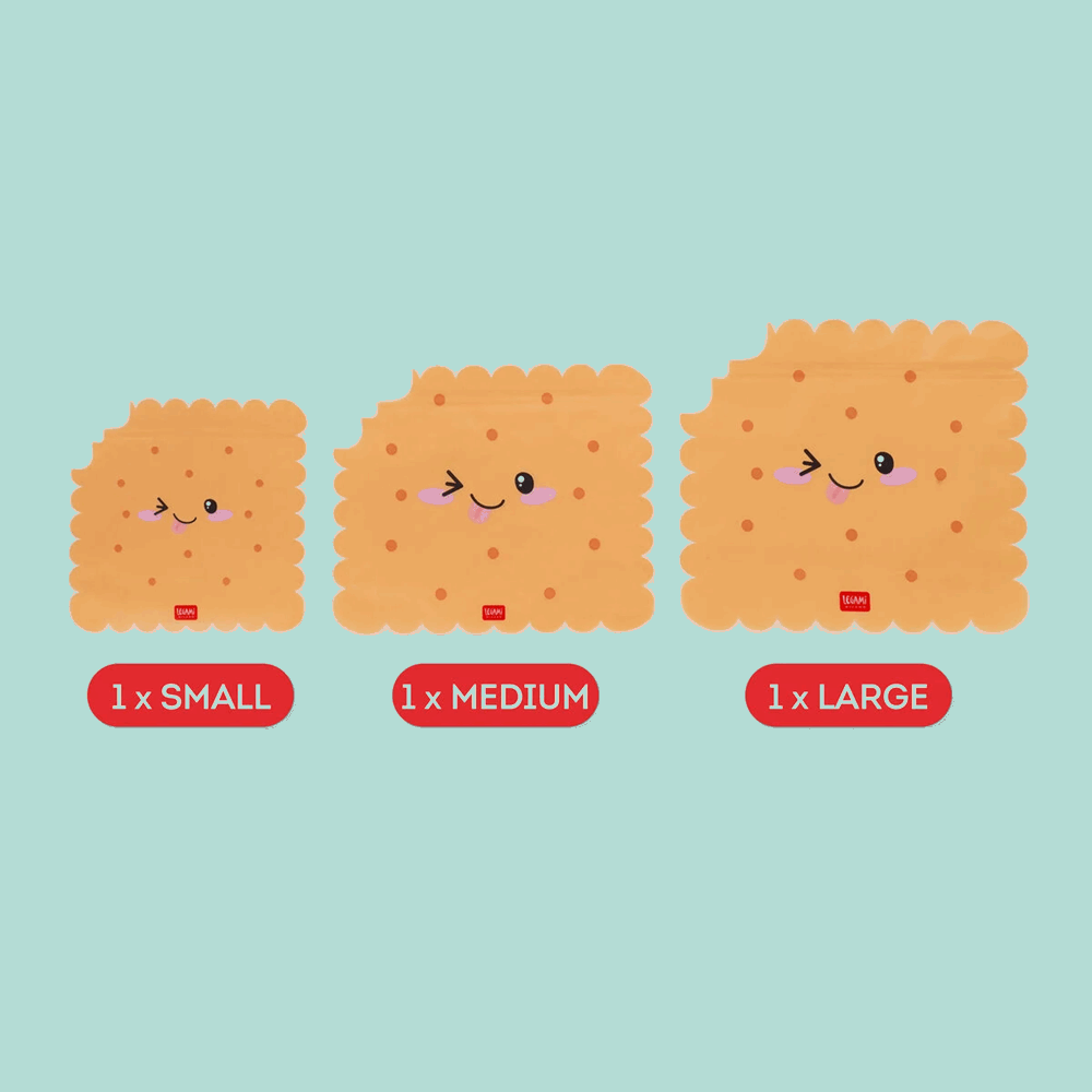 LEGAMI ZB0003 SNACK BAGS - SET OF 3 REUSABLE FOOD POUCHES - COOKIE