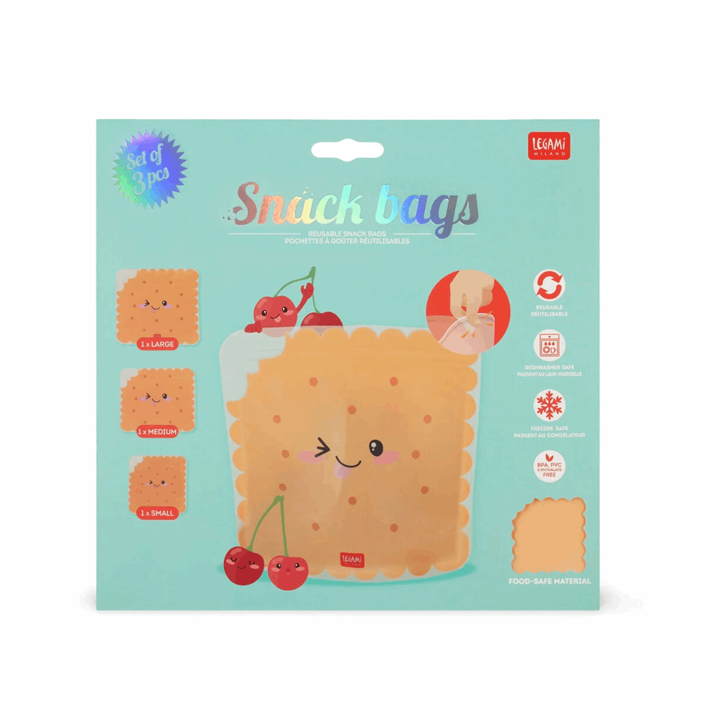 LEGAMI ZB0003 SNACK BAGS - SET OF 3 REUSABLE FOOD POUCHES - COOKIE