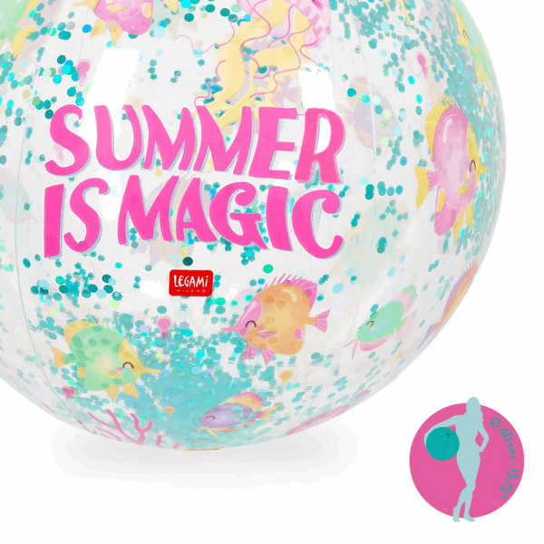 LEGAMI - GOOD VIBES 2026 -  BB0013 GLITTER BEACH BALL - INFLATABLE BEACH BALL - SUMMER IS MAGIC
