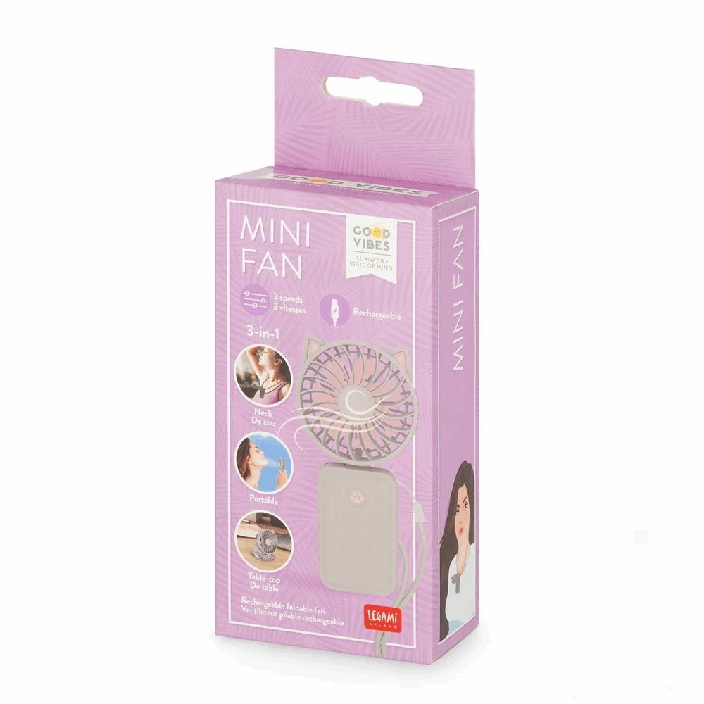 LEGAMI - GOOD VIBES 2026 -  FAN0005 MINI FAN - RECHARGEABLE FOLDABLE FAN - KITTY